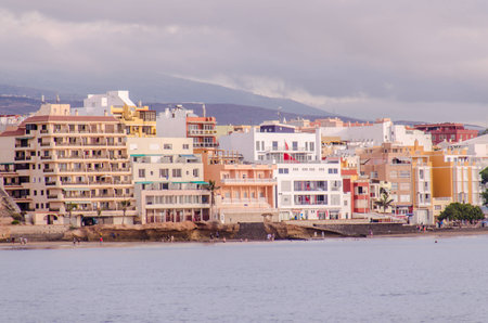 Sea and Building at Sunset in El Medano Tenerife Canary Islandsの写真素材