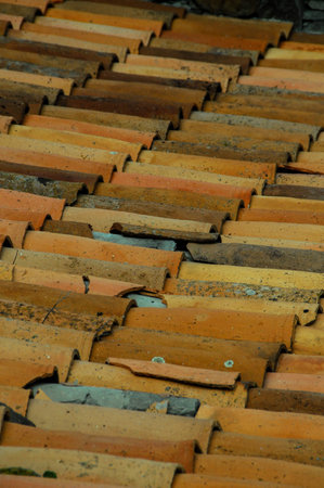 Close up Detail of Old Roof Tiles textureの写真素材