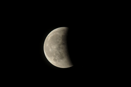 Partial Eclipse of the Moon in Black Nightの写真素材