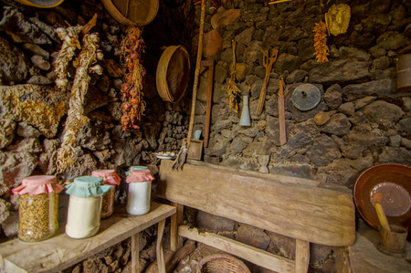 Interior of Abandoned Stone Made Houses In a Medieval Village El Hierro Island Spainの写真素材