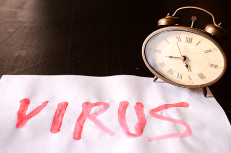 Word Virus Text Writed with Blood on a White Paperの写真素材