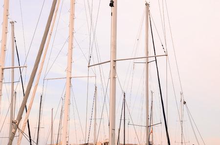 Silhouette Masts of Sail Yacht in a Marineの写真素材