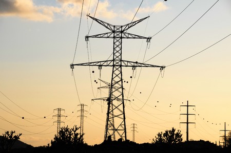 Electricity Pole over a Blue Sky in Spainの写真素材