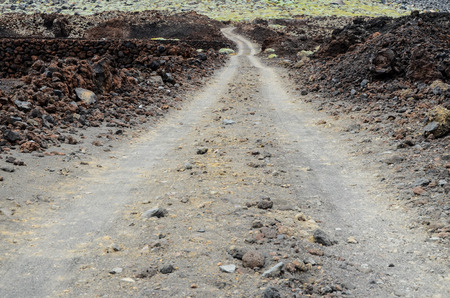 Dirt Road through the Desert in Tenerife Island Spainの写真素材