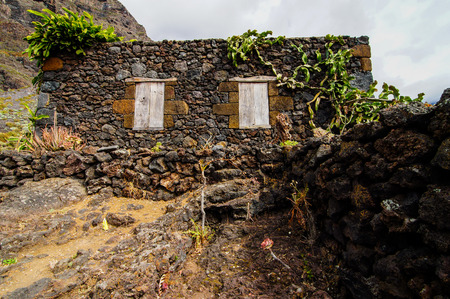 Exterior of Abandoned Stone Made Houses In a Medieval Village El Hierro Island Spainの写真素材