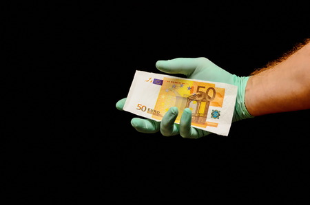 European Euro Money Banknote Currency and Right Handの写真素材