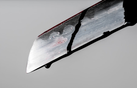 Sharp Katana Sword Blade Dripping Black Color Paintingの写真素材