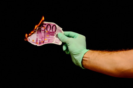 European Euro Money Banknote Currency and Right Handの写真素材