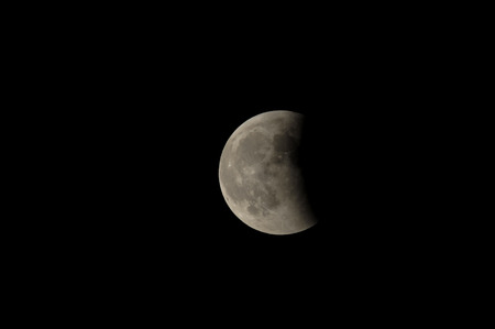 Partial Eclipse of the Moon in Black Nightの写真素材