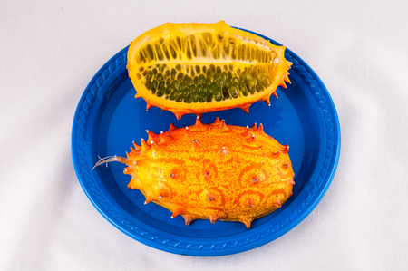 Kiwano Cucumis Metuliferus Exotic Vegetable Tropical Orange Fruitの写真素材