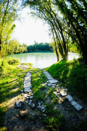 Wild Brenta River in North Italy Summer 2014の写真素材
