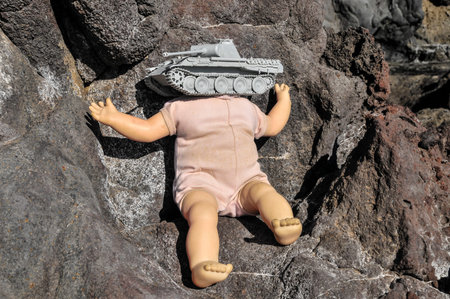 No Head Doll on the Volcanic Rocksの写真素材