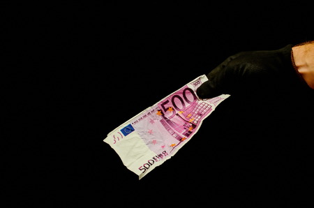 European Euro Money Banknote Currency and Right Handの写真素材