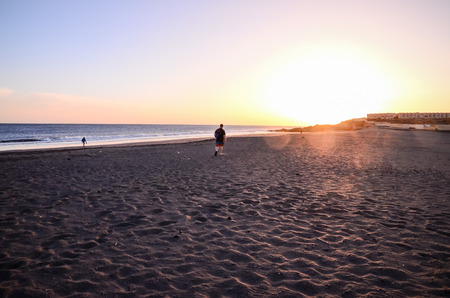 Sunset on the Atlantic Ocean El Medano Tenerife Canary Islands Spainの写真素材