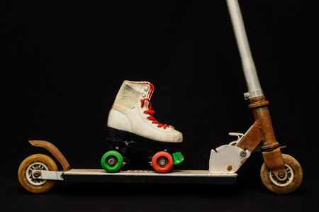 Metal scooter for child on white background