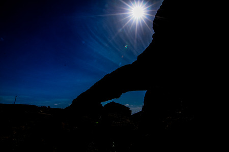 Desert landscape Natural Arch silhouette in Tenerife Canary Islands Spainの写真素材