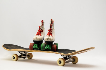 Vintage Style Black Skateboard on a white Backgroundの写真素材