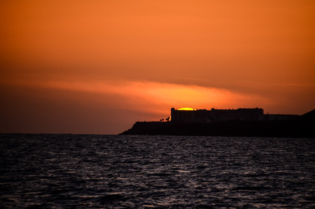 Sun Setting on the Atlantic Ocean in Tenerife Canary Island Spainの写真素材