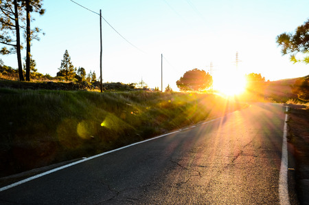 Long Empty Desert Asphalt Road in Canary Islands Spainの写真素材