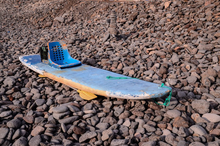Handmade Modified Surf Board into a Kayak Boatの写真素材