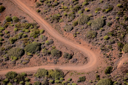 Aerial View of a Desert Road in the Canary Islandsの写真素材