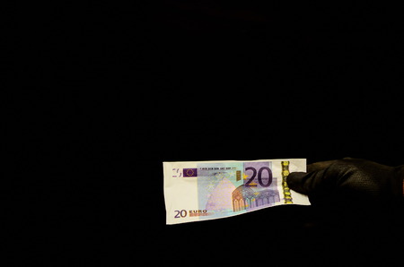 European Euro Money Banknote Currency and Right Handの写真素材