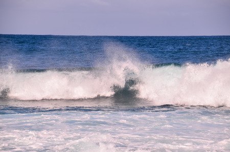 Big Blue Wave Breaks in the Atlantic Oceanの写真素材