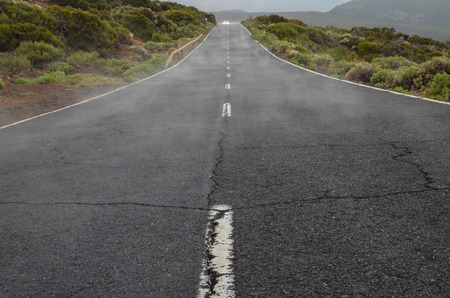 Road on Cloudy Day in El Teide National Park Tenerife Canary Islands Spainの写真素材