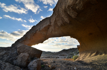 Volcanic Formation Natural Arch in the Desert Tenerife Canary Islands Spainの写真素材
