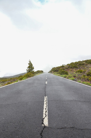 Road on Cloudy Day in El Teide National Park Tenerife Canary Islands Spainの写真素材