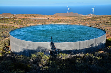 Round Water Pond for Agriculture in Canary Islandsの写真素材