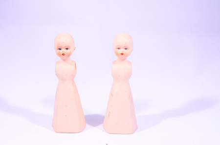 Clay Handmade Statue of a Woman on White Backgroundの写真素材