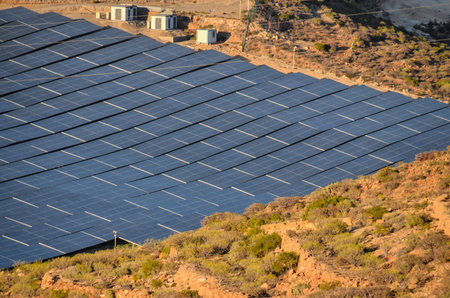 Renewable Energy Concept Solar Panels Field at Sunset