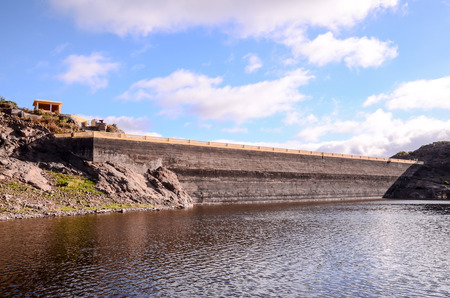 Artificial Lake Water Dam in the Canary Islands Gran Canariaの写真素材