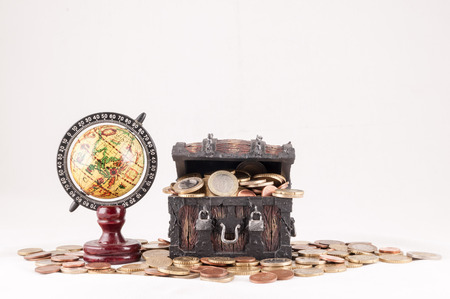 Picture of a Business Money Concept Idea, Treasure Trunk and Moneyの写真素材