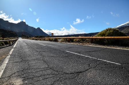 Long Empty Desert Asphalt Road in Canary Islands Spainの写真素材