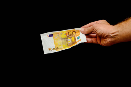 European Euro Money Banknote Currency and Right Hand