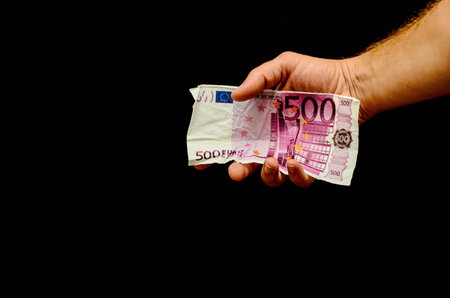 European Euro Money Banknote Currency and Right Hand
