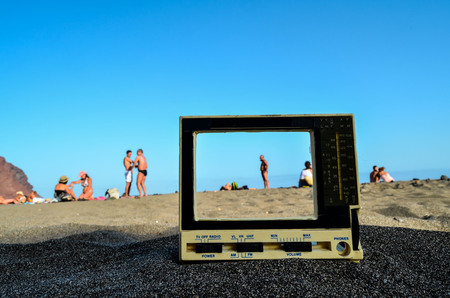 Photo Picture of a Television on the Sand Beachの写真素材