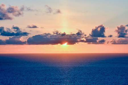 Sun Setting on the Atlantic Ocean in Tenerife Canary Island Spainの写真素材