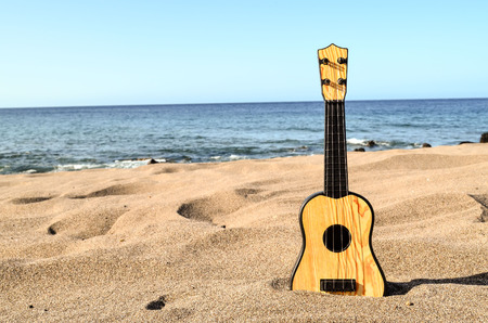 Photo Picture of a Guitar on the Sand Beachの写真素材