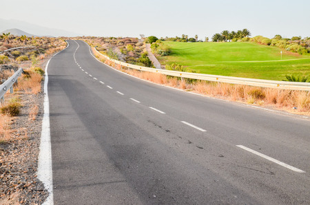 Long Empty Desert Asphalt Road in El Hierro Canary Islands Spainの写真素材