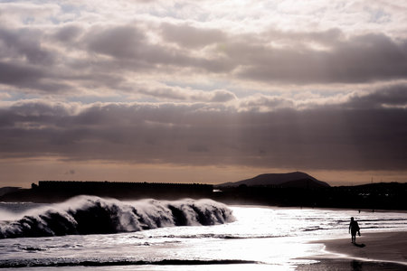 Rough Sea with Large Waves Breaking on the Coast