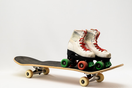 Vintage Style Black Skateboard on a white Backgroundの写真素材