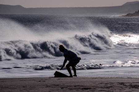 Rough Sea with Large Waves Breaking on the Coast