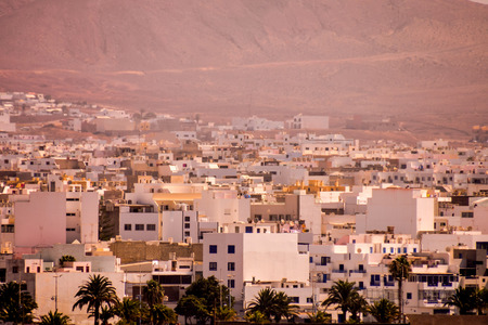 View of the harbour in Puerto del Carmen in Lanzarote Canary Islands Spainの写真素材