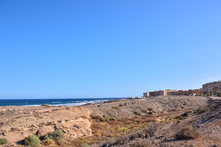 Spanish View Landscape in El Medano Tropical Volcanic Canary Islands Spainの写真素材