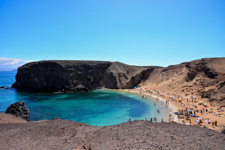 Spanish View Landscape in Papagayo Playa Blanca Lanzarote Tropical Volcanic Canary Islands Spainの写真素材