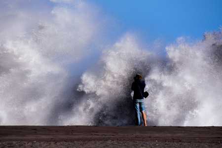 Rough Sea with Large Waves Breaking on the Coastの写真素材
