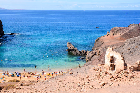 Spanish View Landscape in Papagayo Playa Blanca Lanzarote Tropical Volcanic Canary Islands Spainの写真素材